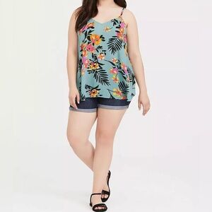 Torrid Gauze Swing Sophie Cami Vneck Floral Jade Blue Summer Tank Top Size 00